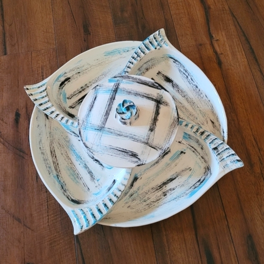 Vintage MCM Atomic California Pottery Dip and Chip Set‎